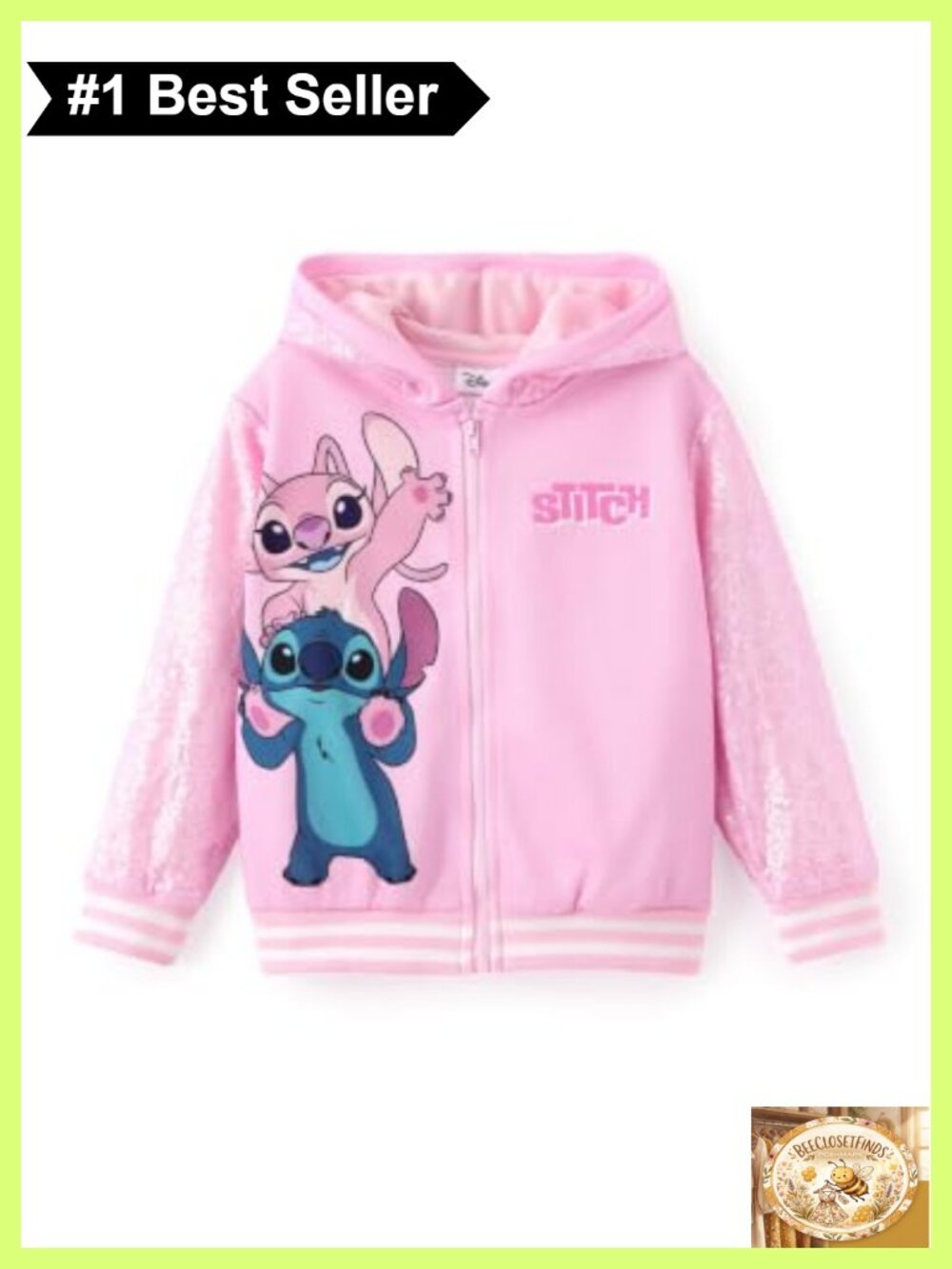 Disney Stitch Angel Sequin Hoodie Zipper Jacket Kids